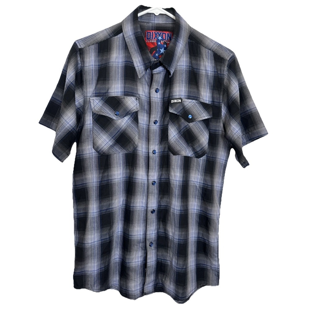 Dixxon‎ Flannel The First Responder Blue Pearl Snap Bamboo Black Plaid Men XS